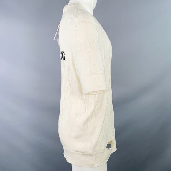 HELMUT LANG S Cream Ivory Knit Merino Wool Blend Crushed Short Sleeve T-shirt - Picture 3 of 6